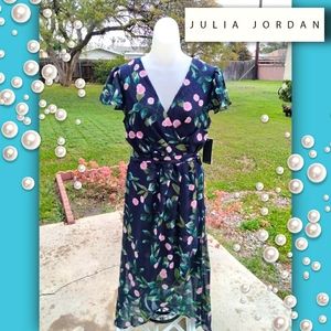 Julia Jordan Faux Wrap-Style, High-Low Midi Dress